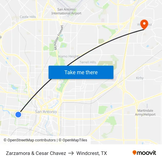 Zarzamora & Cesar Chavez to Windcrest, TX map