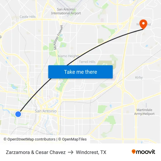 Zarzamora & Cesar Chavez to Windcrest, TX map