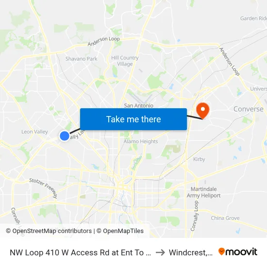 NW Loop 410 W Access Rd at Ent To Txdot to Windcrest, TX map