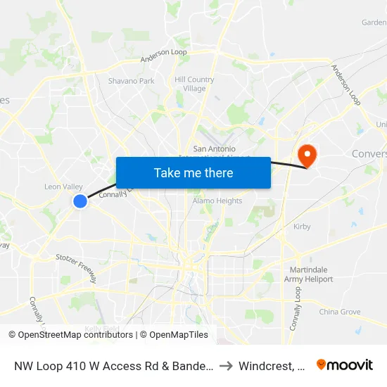 NW Loop 410 W Access Rd & Bandera to Windcrest, TX map