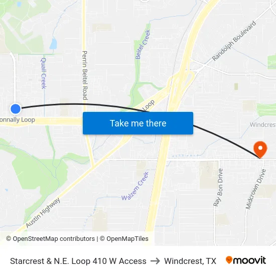 Starcrest & N.E. Loop 410 W Access to Windcrest, TX map