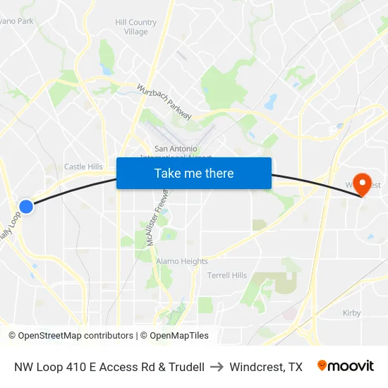 NW Loop 410 E Access Rd & Trudell to Windcrest, TX map