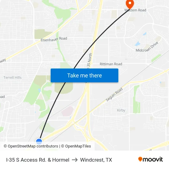 I-35 S Access Rd. & Hormel to Windcrest, TX map
