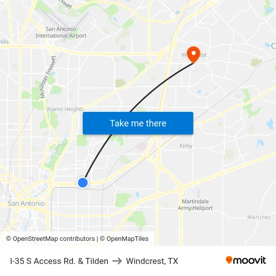 I-35 S Access Rd. & Tilden to Windcrest, TX map