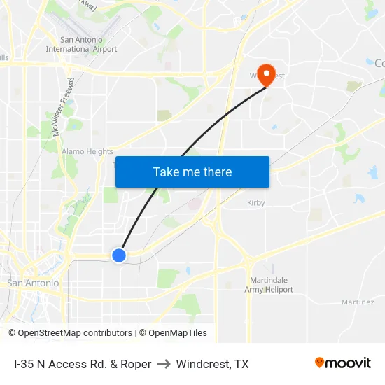 I-35 N Access Rd. & Roper to Windcrest, TX map