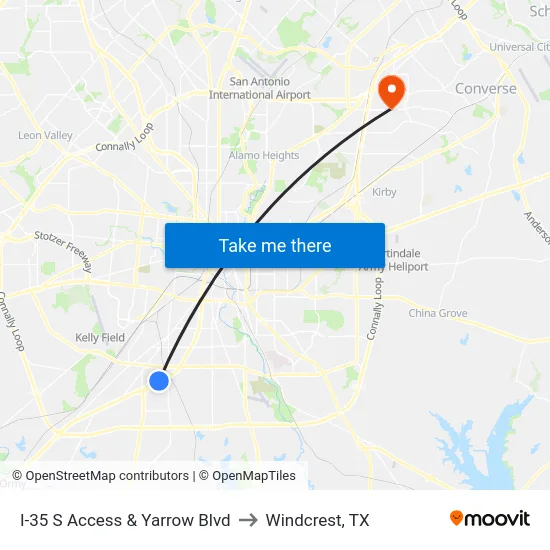 I-35 S Access & Yarrow Blvd to Windcrest, TX map