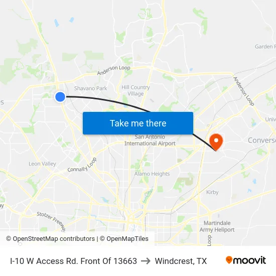 I-10 W Access Rd. Front Of 13663 to Windcrest, TX map