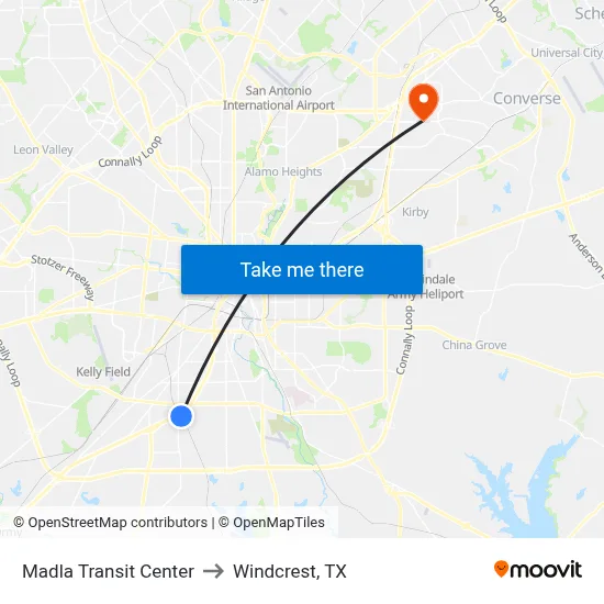 Madla Transit Center to Windcrest, TX map