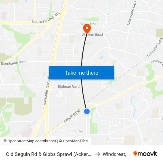 Old Seguin Rd & Gibbs Sprawl (Ackerman) to Windcrest, TX map