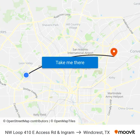 NW Loop 410 E Access Rd & Ingram to Windcrest, TX map