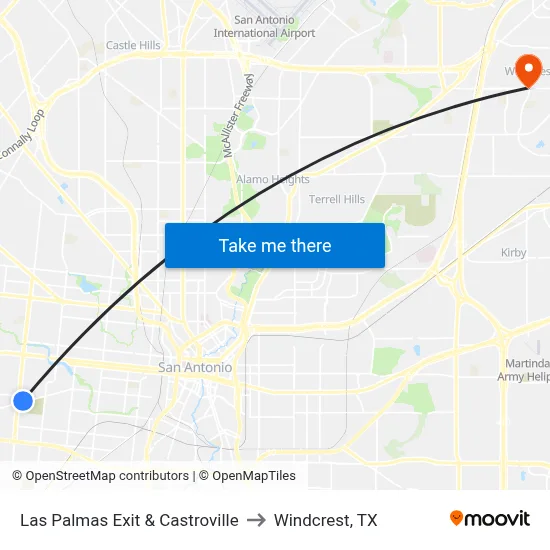 Las Palmas Exit & Castroville to Windcrest, TX map