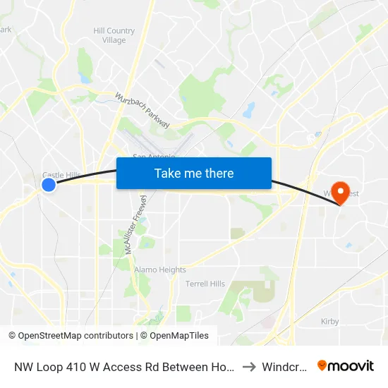 NW Loop 410 W Access Rd Between Honeysuckle & West Ave to Windcrest, TX map