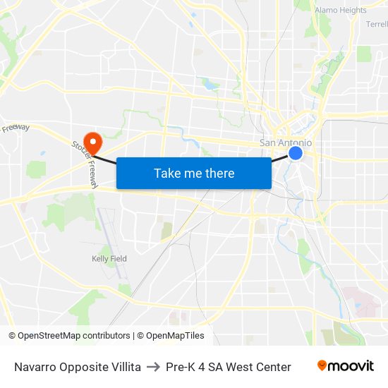 Navarro Opposite Villita to Pre-K 4 SA West Center map