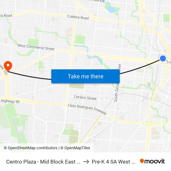 Centro Plaza - Mid Block East (Stop D) to Pre-K 4 SA West Center map