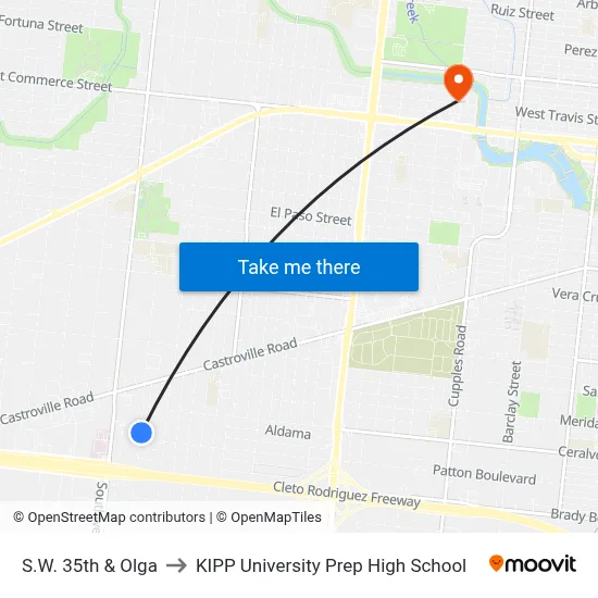 S.W. 35th & Olga to KIPP University Prep High School map