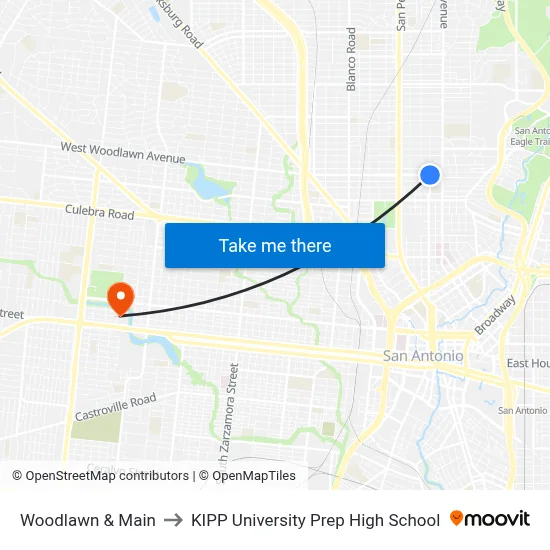 Woodlawn & Main to KIPP University Prep High School map