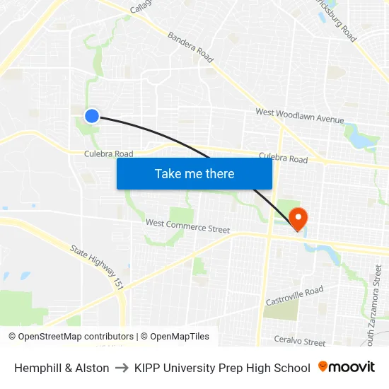 Hemphill & Alston to KIPP University Prep High School map