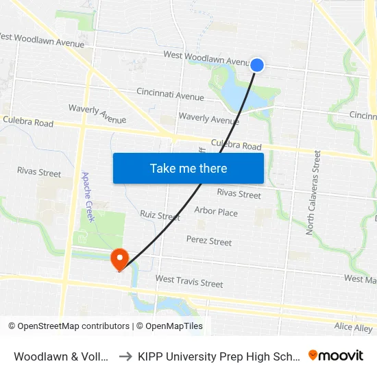 Woodlawn & Vollum to KIPP University Prep High School map