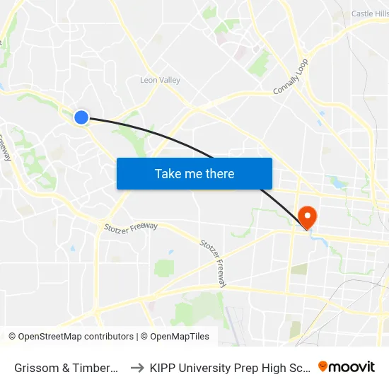 Grissom & Timberpath to KIPP University Prep High School map