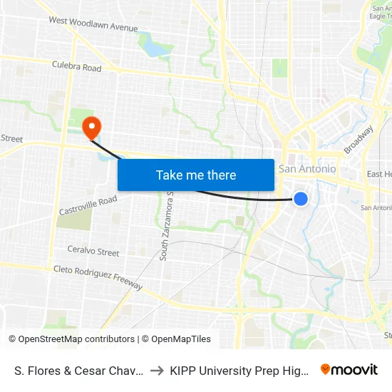 S. Flores & Cesar Chavez Blvd to KIPP University Prep High School map