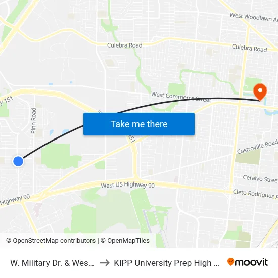 W. Military Dr. & Westlawn to KIPP University Prep High School map