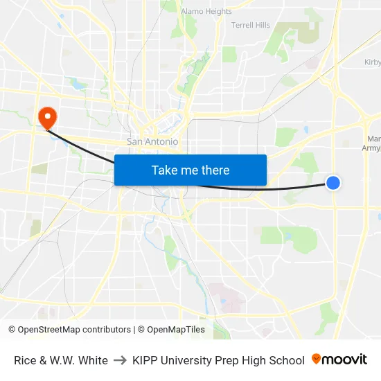 Rice & W.W. White to KIPP University Prep High School map