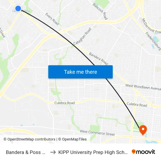 Bandera & Poss Rd. to KIPP University Prep High School map