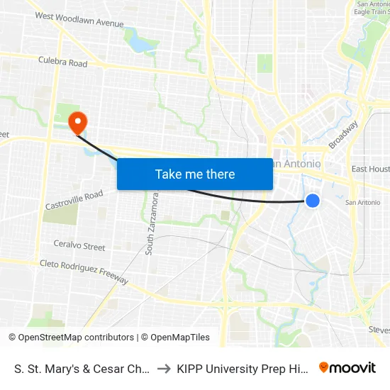 S. St. Mary's & Cesar Chavez Blvd to KIPP University Prep High School map