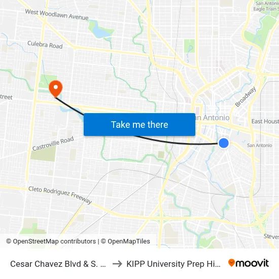 Cesar Chavez Blvd & S. St. Mary's to KIPP University Prep High School map