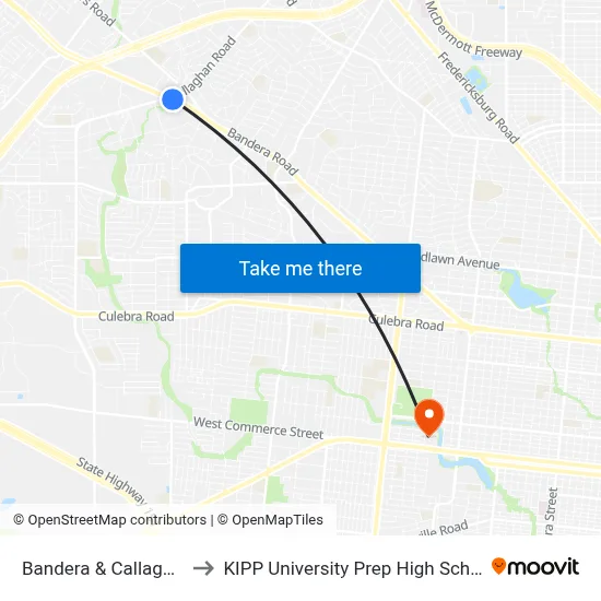 Bandera & Callaghan to KIPP University Prep High School map