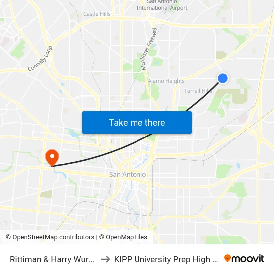 Rittiman & Harry Wurzbach to KIPP University Prep High School map