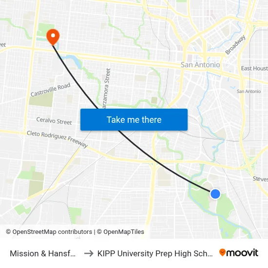 Mission & Hansford to KIPP University Prep High School map