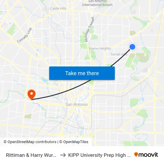 Rittiman & Harry Wurzbach to KIPP University Prep High School map