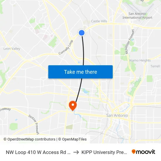 NW Loop 410 W Access Rd & Vance Jackson to KIPP University Prep High School map