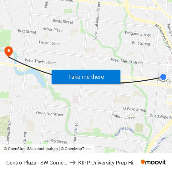 Centro Plaza - SW Corner (Stop A) to KIPP University Prep High School map