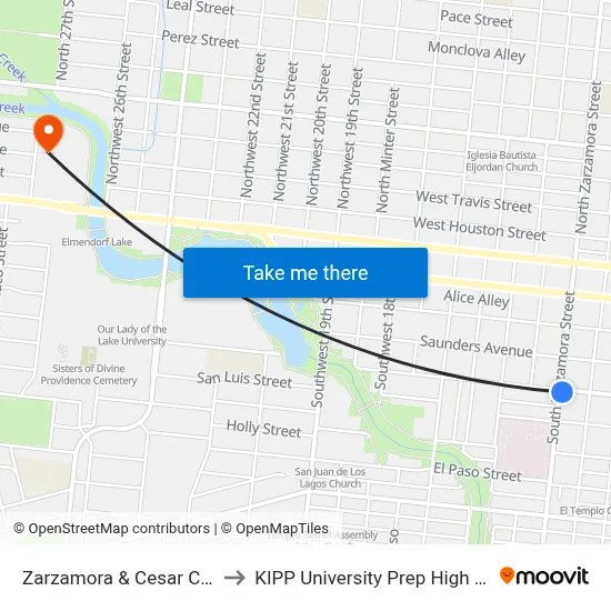 Zarzamora & Cesar Chavez to KIPP University Prep High School map