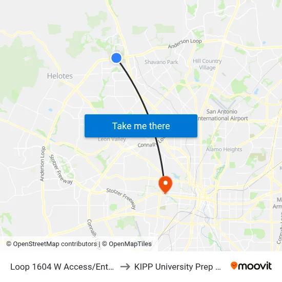 Loop 1604 W Access/Entr. La Cantera to KIPP University Prep High School map