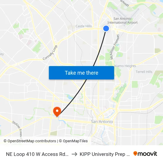 NE Loop 410 W Access Rd & Mccullough to KIPP University Prep High School map