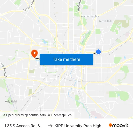 I-35 S Access Rd. & Tilden to KIPP University Prep High School map