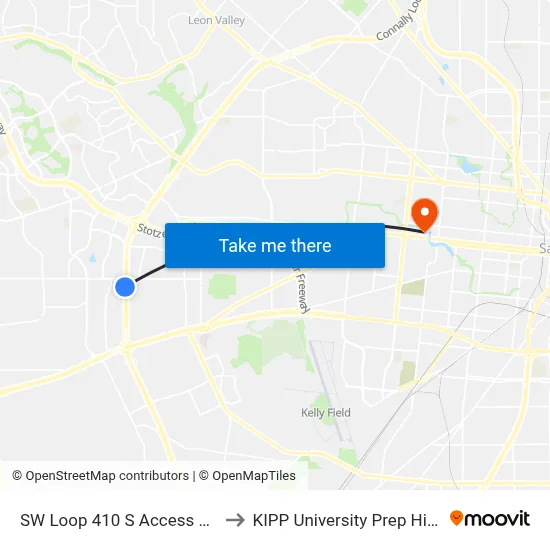 SW Loop 410 S Access Rd at 1749 to KIPP University Prep High School map