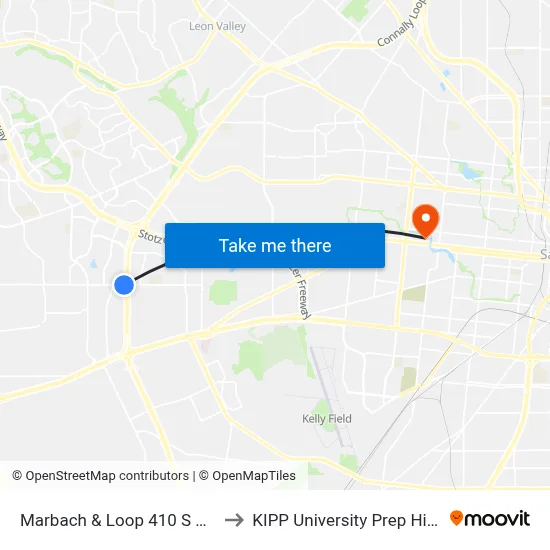 Marbach & Loop 410 S Access Rd. to KIPP University Prep High School map