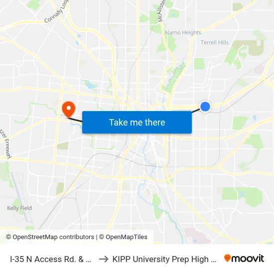 I-35 N Access Rd. & Roper to KIPP University Prep High School map