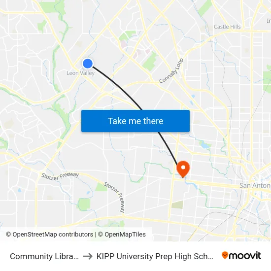 Community Library to KIPP University Prep High School map