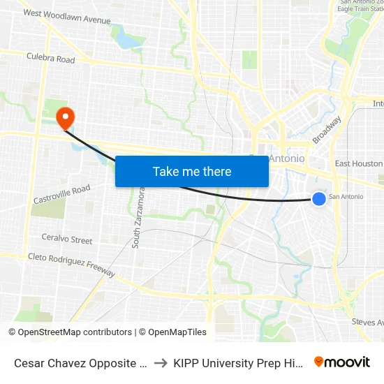 Cesar Chavez Opposite Indianola to KIPP University Prep High School map
