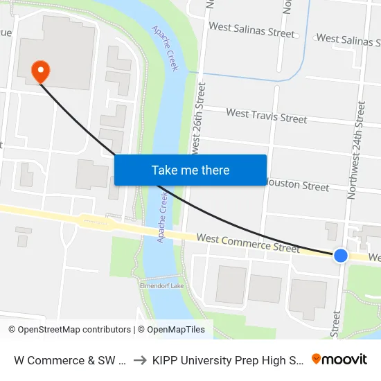 W Commerce & SW 24th to KIPP University Prep High School map