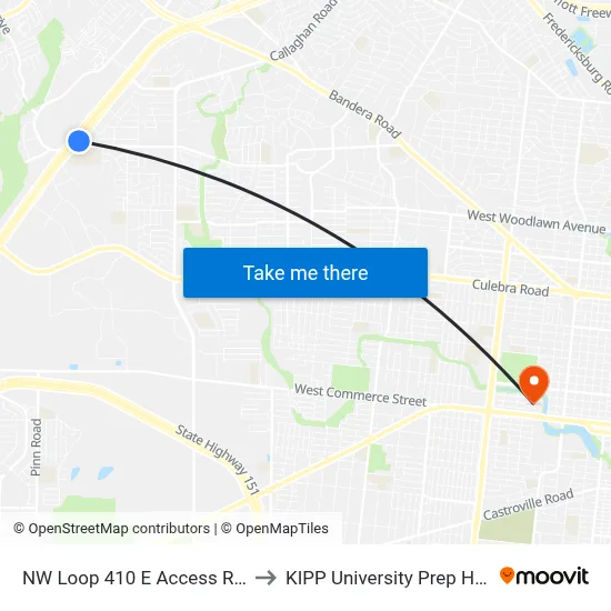 NW Loop 410 E Access Rd & Ingram to KIPP University Prep High School map