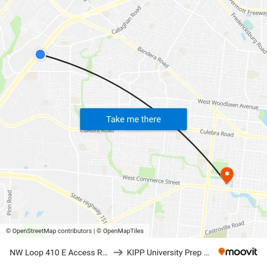 NW Loop 410 E Access Rd & Wigwam to KIPP University Prep High School map