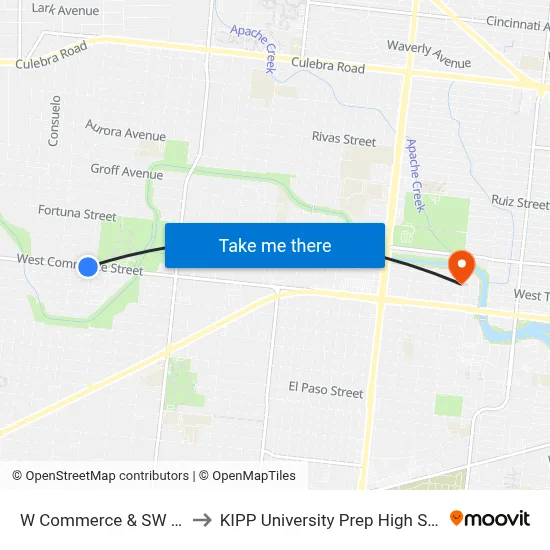 W Commerce & SW 39th to KIPP University Prep High School map