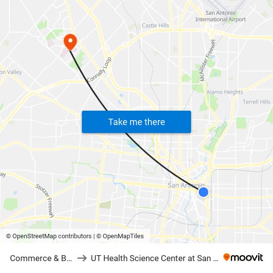 Commerce & Bowie to UT Health Science Center at San Antonio map