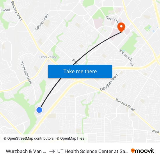 Wurzbach & Van Cleave to UT Health Science Center at San Antonio map